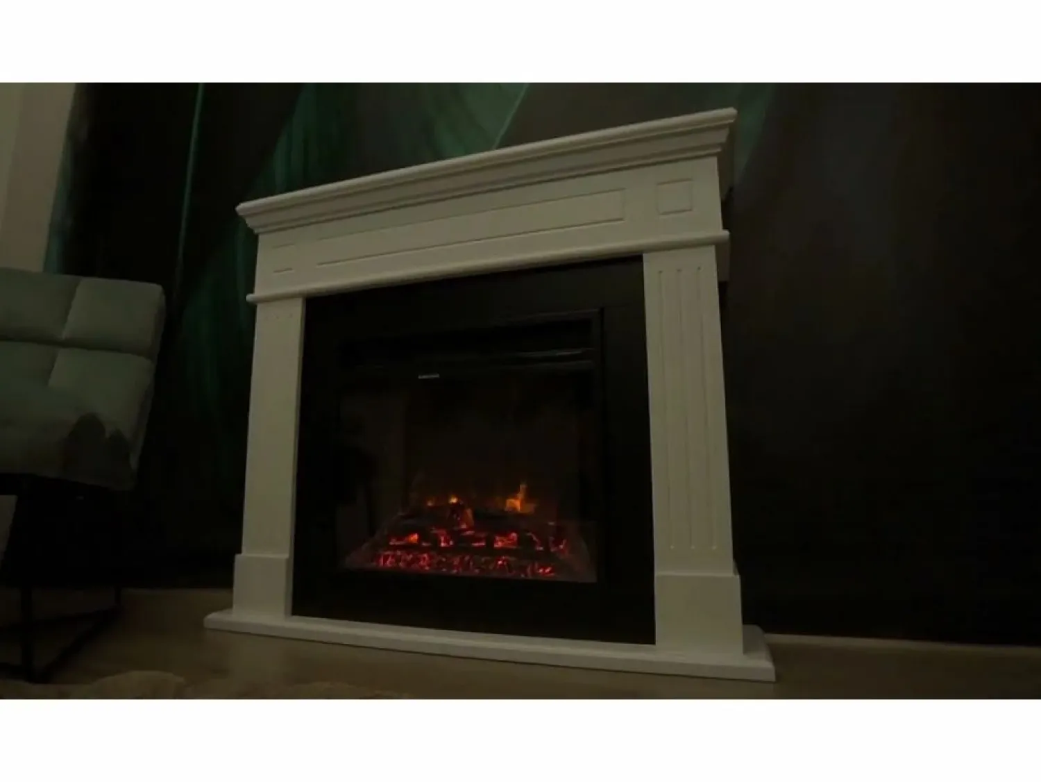 Chimenea eléctrica de suelo BIDEN de madera blanca L179 x P48 x H85