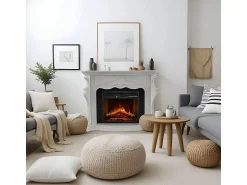 Online Chimenea eléctrica de suelo PARIGI en madera blanca L123xP39xH100 Blanco