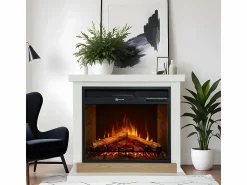 Outlet Chimenea eléctrica Stockholm, chimenea de pie, madera blanca, L75xD28xH70 cm Blanco