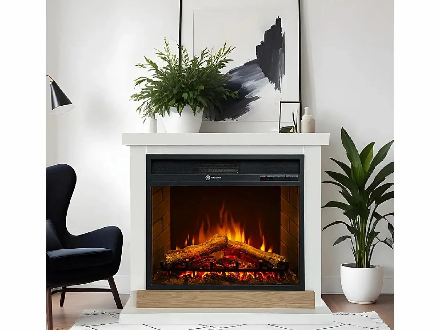 Outlet Chimenea eléctrica Stockholm, chimenea de pie, madera blanca, L75xD28xH70 cm Blanco