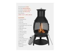 Chimenea Exterior SucceBuy, de Hierro de 56 cm, con Reja y Tapa de Chimenea, para Reuniones en el Jardín, Acampadas y Fiestas al Aire Libre