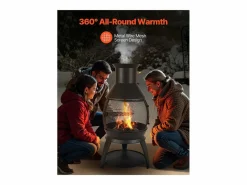 Chimenea Exterior SucceBuy, de Hierro de 56 cm, con Reja y Tapa de Chimenea, para Reuniones en el Jardín, Acampadas y Fiestas al Aire Libre