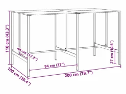 Online Garden Furniture Chrysto Mesa alta de bar acero recubrimiento polvo 200x100x110 cm Negro
