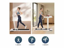 Cinta de correr plegable 2 en 1, control remoto, 1-6 km/h, pantalla LED, altavoz Bluetooth, soporte para teléfono, metal (130 x 58 x 13 cm)