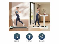 Outlet Cinta de correr plegable 2 en 1, control remoto, 1-6 km/h, pantalla LED, altavoz Bluetooth, soporte para teléfono, metal (130 x 58 x 13 cm) Cinta De Correr