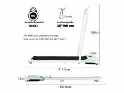 Outlet Cinta de correr plegable 2 en 1, control remoto, 1-6 km/h, pantalla LED, altavoz Bluetooth, soporte para teléfono, metal (130 x 58 x 13 cm) Cinta De Correr