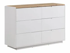 Vente-unique Cómoda - 6 cajones - MDF - Lacado blanco y Roble - AMANI
