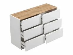 Vente-unique Cómoda - 6 cajones - MDF - Lacado blanco y Roble - AMANI