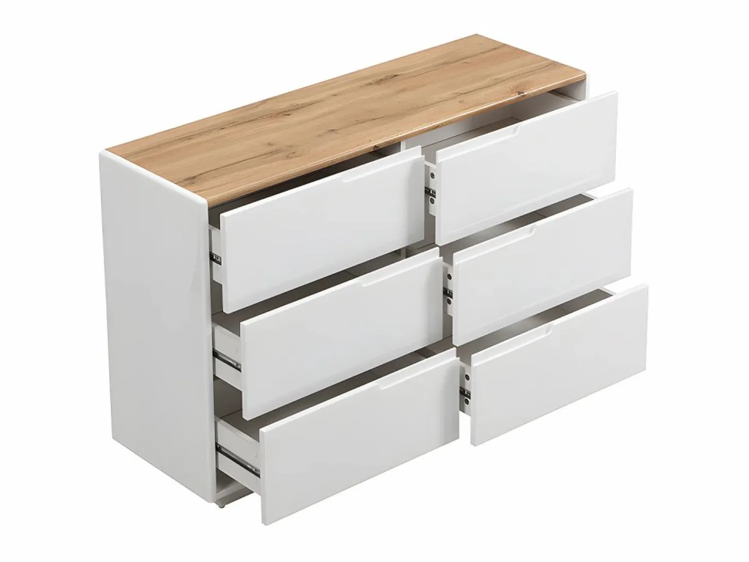 Vente-unique Cómoda - 6 cajones - MDF - Lacado blanco y Roble - AMANI