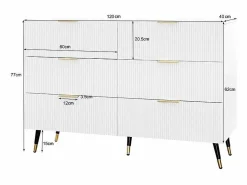 Sale Cómoda 6 Cajones - con Tiradores y Pies Dorados - Superficie Ondulada - 120x40x77cm Blanco