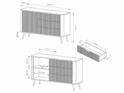 Cómoda: 3 cajones, 1 puerta, cachemir, patas doradas, 138,2 x 81,2 x 38 cm