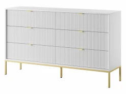 Cómoda: 6 cajones, , patas doradas, 154 x 39 x 83 cm, tiradores dorados