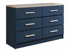 Discount Vente-unique Cómoda 6 cajones color azul y natural - SKAIDO Azul / Color natural claro