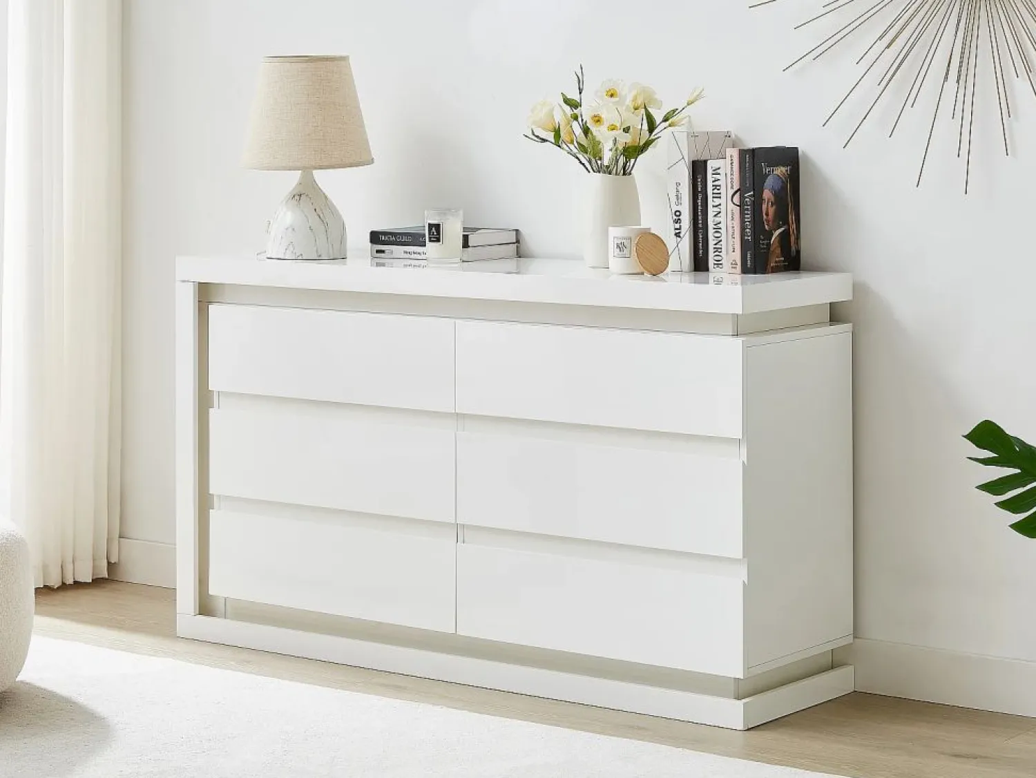 Discount Vente-unique Cómoda 6 cajones con LEDs MDF lacado - FLARANCIA Blanco