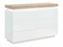 Vente-unique Cómoda 6 cajones de MDF lacado con LEDs HALO II. Color: roble y blanco