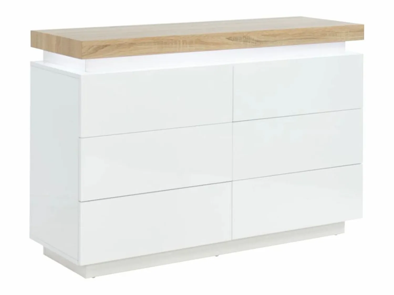 Vente-unique Cómoda 6 cajones de MDF lacado con LEDs HALO II. Color: roble y blanco