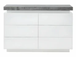 Vente-unique Cómoda 6 cajones de MDF lacado con LEDs HALO II. Color: cemento y blanco
