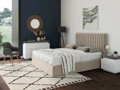 Vente-unique Cómoda 6 cajones de MDF lacado con LEDs HALO II. Color: cemento y blanco