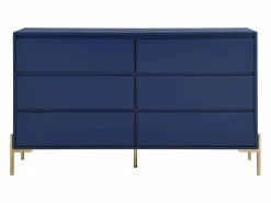 Clearance Vente-unique Cómoda 6 cajones de MDF y metal lacado y dorado - KORASA Azul