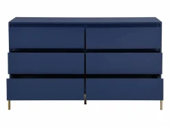 Clearance Vente-unique Cómoda 6 cajones de MDF y metal lacado y dorado - KORASA Azul