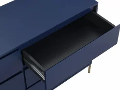 Clearance Vente-unique Cómoda 6 cajones de MDF y metal lacado y dorado - KORASA Azul