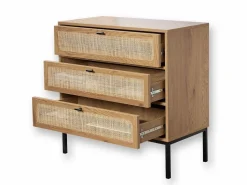 Calicosy Cómoda 3 cajones efecto madera con rejilla de ratán L80 x P39 cm - JAYA