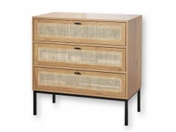 Calicosy Cómoda 3 cajones efecto madera con rejilla de ratán L80 x P39 cm - JAYA