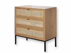 Calicosy Cómoda 3 cajones efecto madera con rejilla de ratán L80 x P39 cm - JAYA