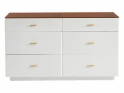 Hot Vente-unique Cómoda 6 cajones en MDF y vidrio templado color blanco lacado y marrón - MATIRINA Marru00f3n / Blanco