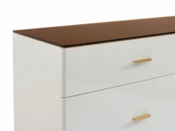 Hot Vente-unique Cómoda 6 cajones en MDF y vidrio templado color blanco lacado y marrón - MATIRINA Marru00f3n / Blanco
