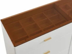 Hot Vente-unique Cómoda 6 cajones en MDF y vidrio templado color blanco lacado y marrón - MATIRINA Marru00f3n / Blanco