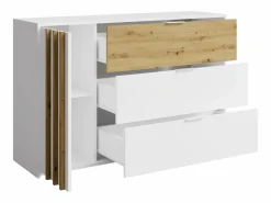 Best Vente-unique Cómoda 3 cajones y 1 puerta en color natural y blanco - TUNALO Color natural claro / Blanco