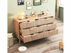 Clearance Cómoda acanalada con 6 cajones, Cómoda moderna con almacenaje para recibidor, 100 x 34 x 73 cm, madera Cómoda