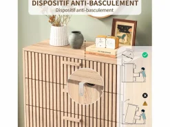 Clearance Cómoda acanalada con 6 cajones, Cómoda moderna con almacenaje para recibidor, 100 x 34 x 73 cm, madera Cómoda