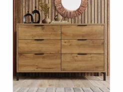Online Merax Cómoda, aparador con 6 cajones, 120 x 40 x 76 cm, Tablero de partículas + metal, Roble oscuro Color natural claro