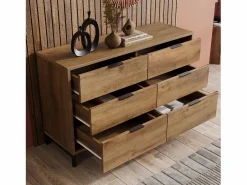 Online Merax Cómoda, aparador con 6 cajones, 120 x 40 x 76 cm, Tablero de partículas + metal, Roble oscuro Color natural claro
