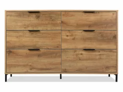 Online Merax Cómoda, aparador con 6 cajones, 120 x 40 x 76 cm, Tablero de partículas + metal, Roble oscuro Color natural claro