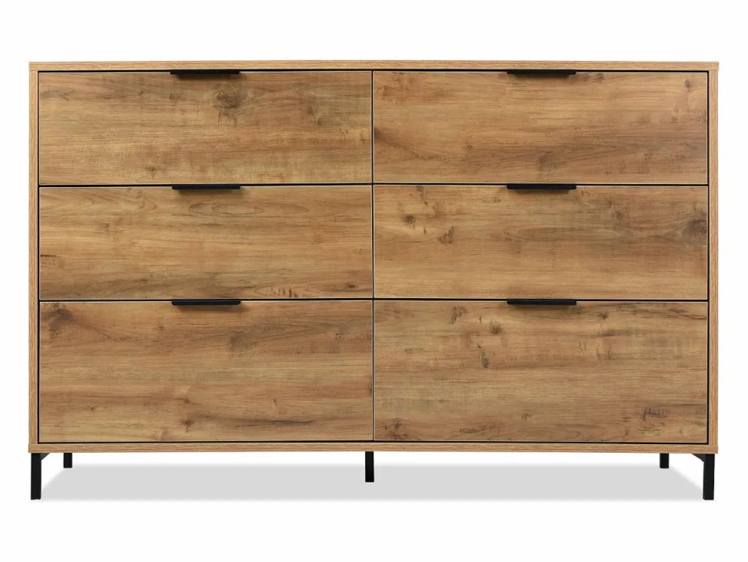 Online Merax Cómoda, aparador con 6 cajones, 120 x 40 x 76 cm, Tablero de partículas + metal, Roble oscuro Color natural claro