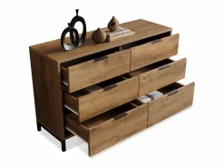 Online Merax Cómoda, aparador con 6 cajones, 120 x 40 x 76 cm, Tablero de partículas + metal, Roble oscuro Color natural claro