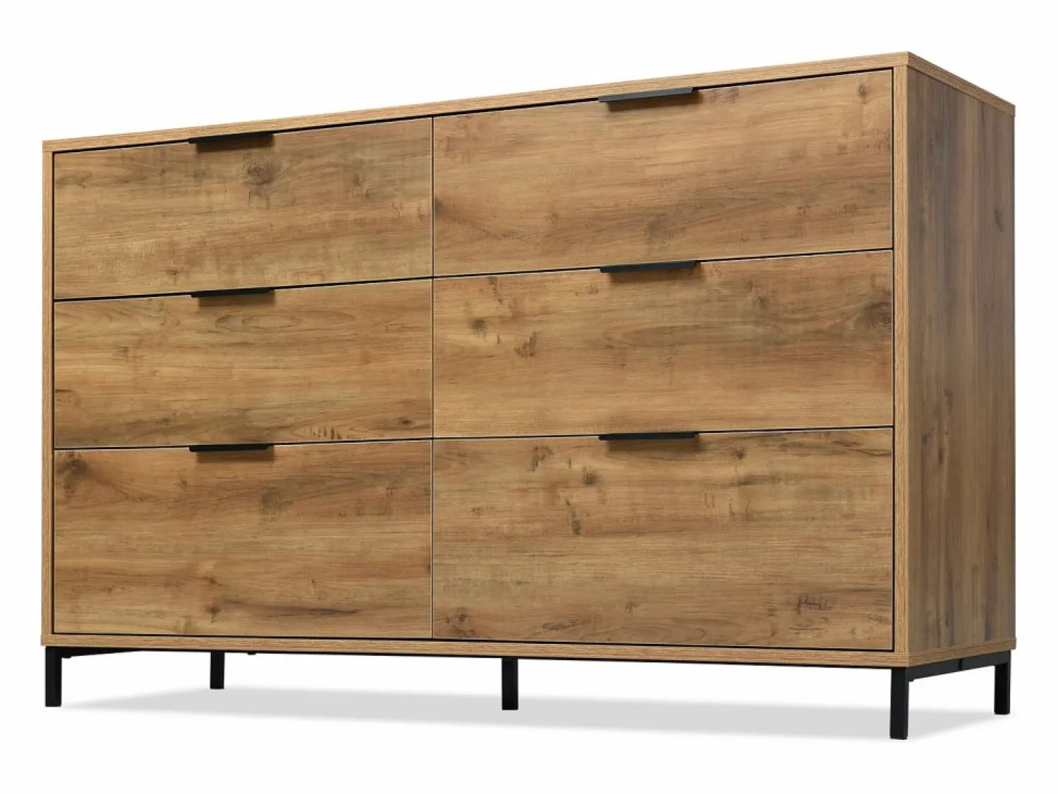 Online Merax Cómoda, aparador con 6 cajones, 120 x 40 x 76 cm, Tablero de partículas + metal, Roble oscuro Color natural claro