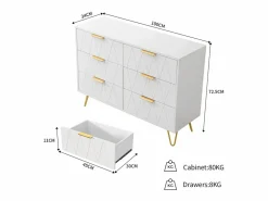 Cómoda, armario con 6 cajones,100 x 34 x 73 cm, aparador para salón, elegante estilo escandinavo, color