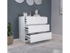 Best TuHome Cómoda Austin en melamina con tres cajones de riel metalico , 80 cm X 85 cm X 42 cm , Blanco