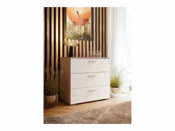 DKD Home decor Cómoda BASJANA - 3 cajones - roble sonoma y mate - 80,2 x 41,3 x 75,8 cm