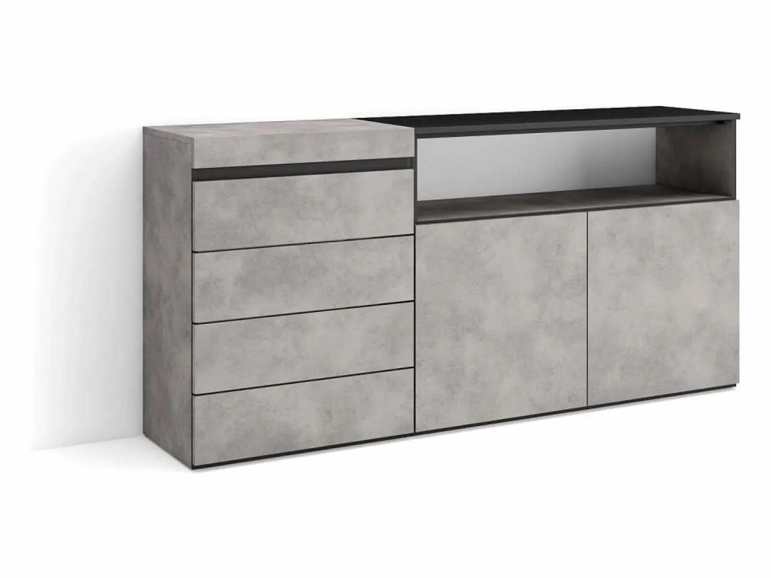 Skraut Home Cómoda, Cajonera, 157x35x75cm, Dormitorio, habitación, Con almacenamiento, Cemento