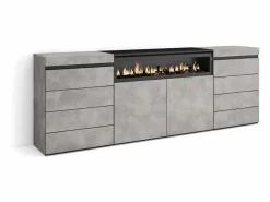 Sale Cómoda, Cajonera, 214x35x75cm, Dormitorio, habitación, Chimenea eléctrica, Cemento Cómoda