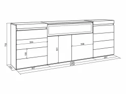 Sale Cómoda, Cajonera, 214x35x75cm, Dormitorio, habitación, Chimenea eléctrica, Cemento Cómoda