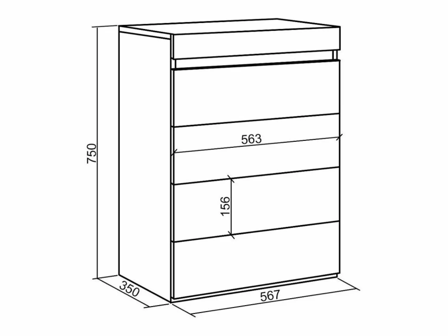 Skraut Home Cómoda, Cajonera, 57x35x75cm, Dormitorio, habitación, Con almacenamiento, Blanco y negro