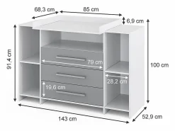 Vicco Cómoda cambiador /gris 143x70x100 oskar