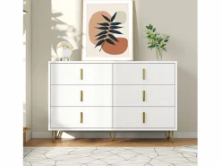 Online Cómoda con 6 cajones - 120 x 44 x 77 cm - Tablero de partículas y patas de metal dorado - Cómoda