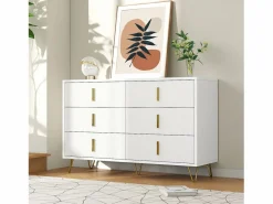 Online Cómoda con 6 cajones - 120 x 44 x 77 cm - Tablero de partículas y patas de metal dorado - Cómoda